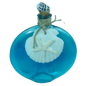 Oval Glass Bottle with Scallop Shell 20cm See Through Blue