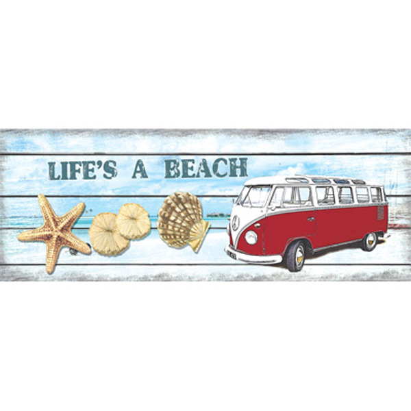 Old Hippie Van Life's A Beach Metal wall Plaque -Red 38cm